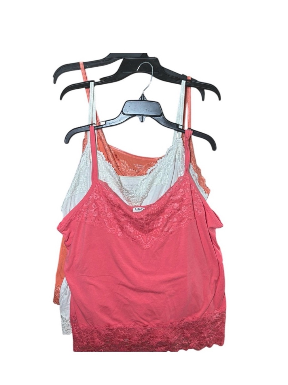 Lane Bryant & Cato Lace-Trim Camisole Set in Coral, White, and Peach 28/28